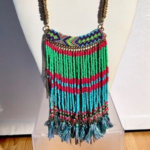 Multi beaded Boho Fringe Necklace
